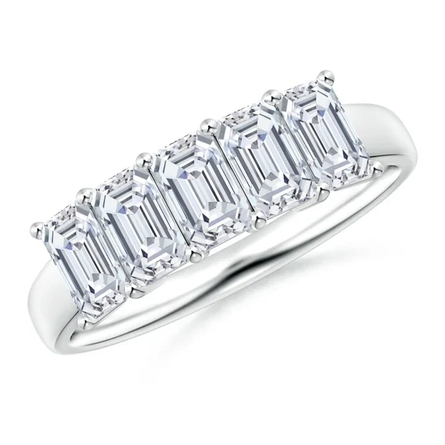 EMERALD-CUT LAB-GROWN DIAMOND PRONG-SET FIVE STONE WEDDING RING