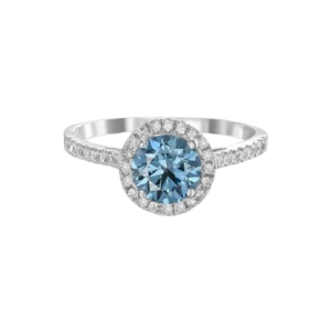 1-CT Fancy Vivid Blue Halo Round Diamond Engagement Ring